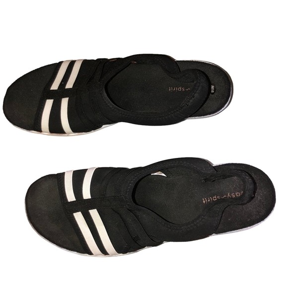 Easy Spirit Sandals, Black & White Low Wedges w/Stretchy Uppers SZ 9 1/2 - Picture 6 of 8